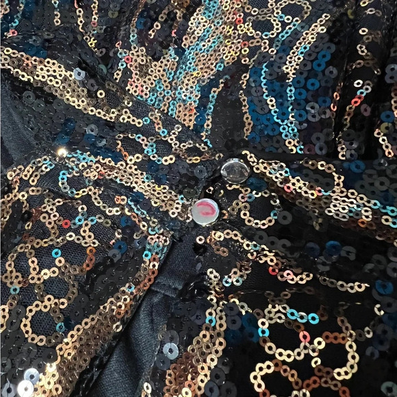 Cable & Gauge Black & Copper Tiger Striped Sequin Halter Top - Picture 4 of 8